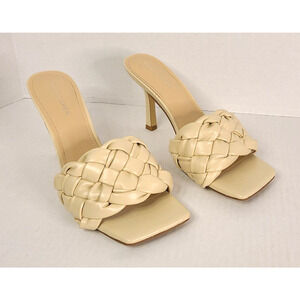 Marc Fisher Brizo Square Toe Heeled Sandals 8.5 Nude Cream Sand Braided Slip On